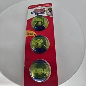 KONG Squeezz Action Ball Dog Toy 3-Pack Blue Yellow Small Squeaky Fetch PSA31